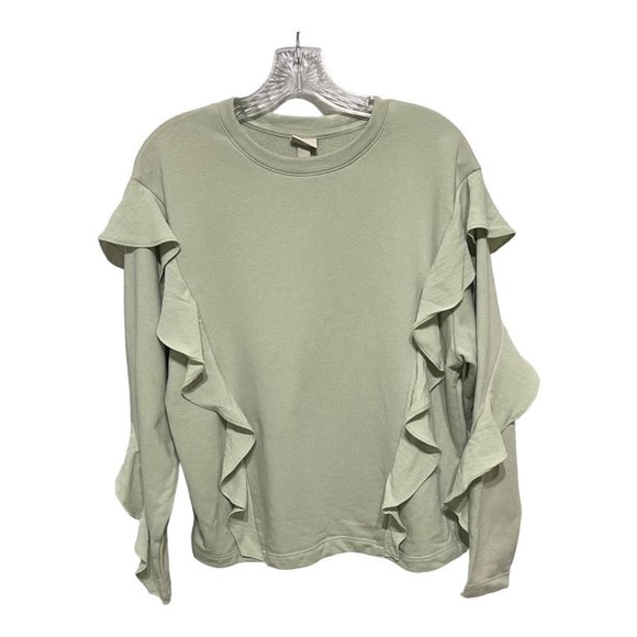 A New Day Medium Green Ruffle Crewneck Sweatshirt NEW WITH TAGS - Picture 3 of 7